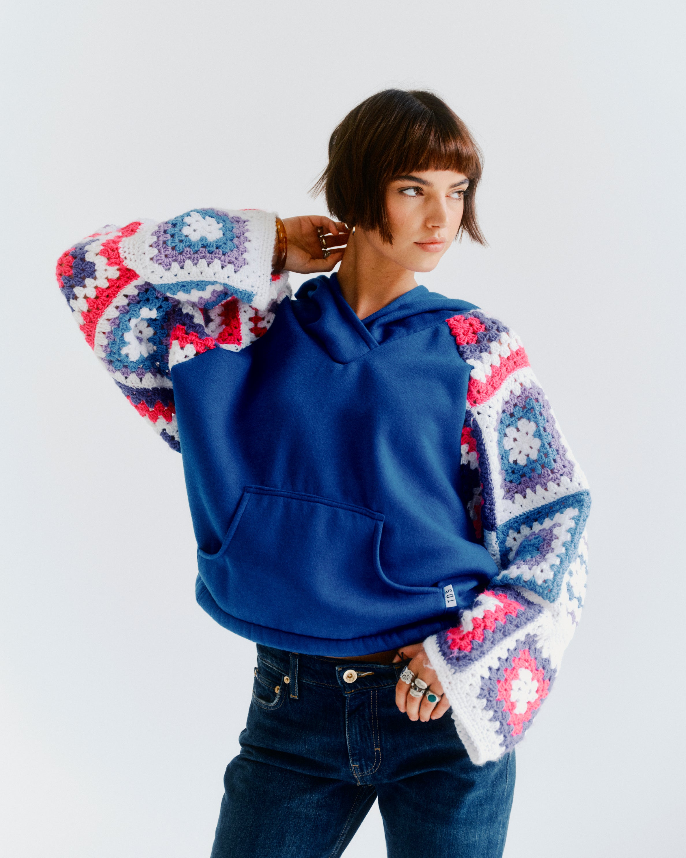 blue hoodie