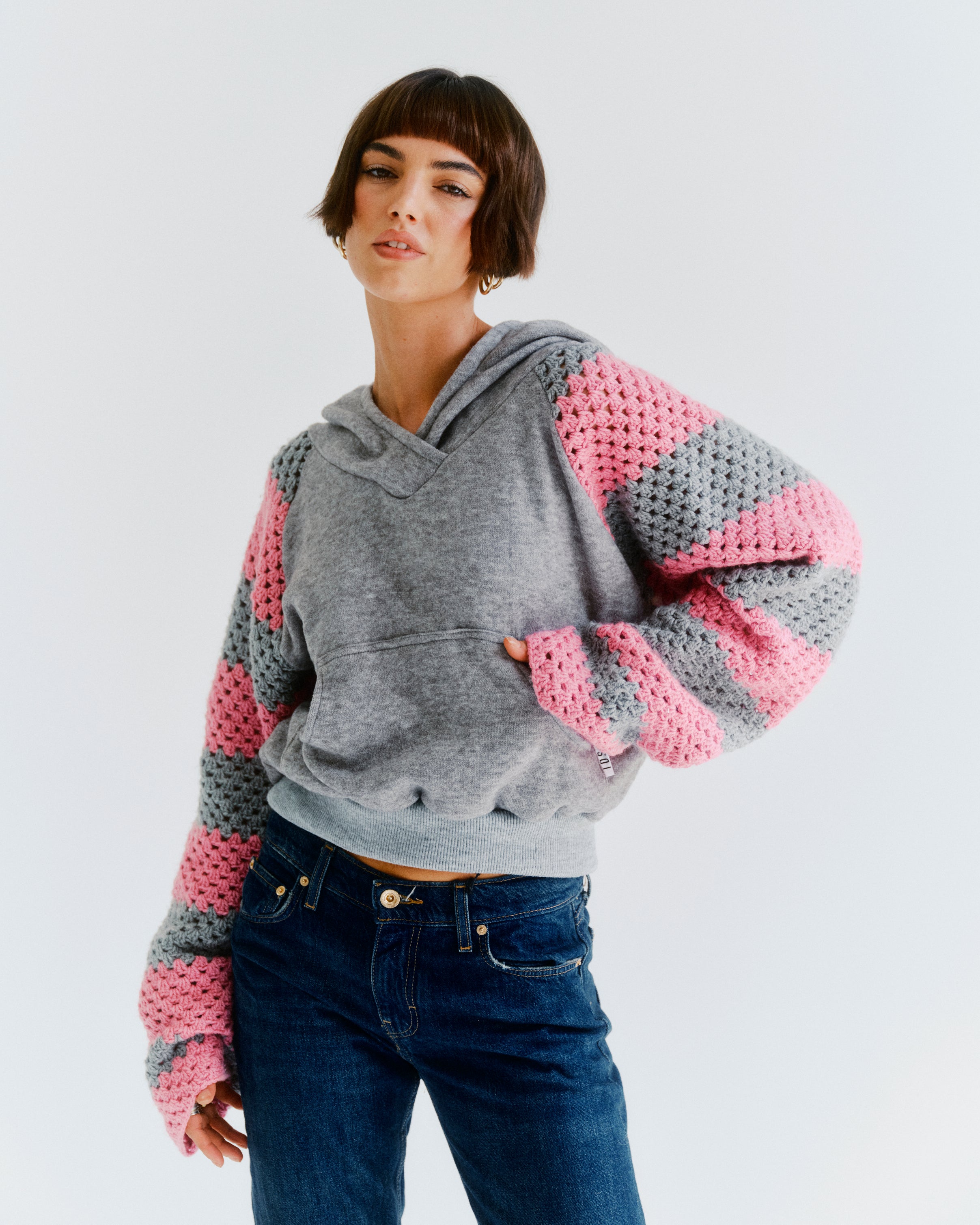 pink crochet hoodie