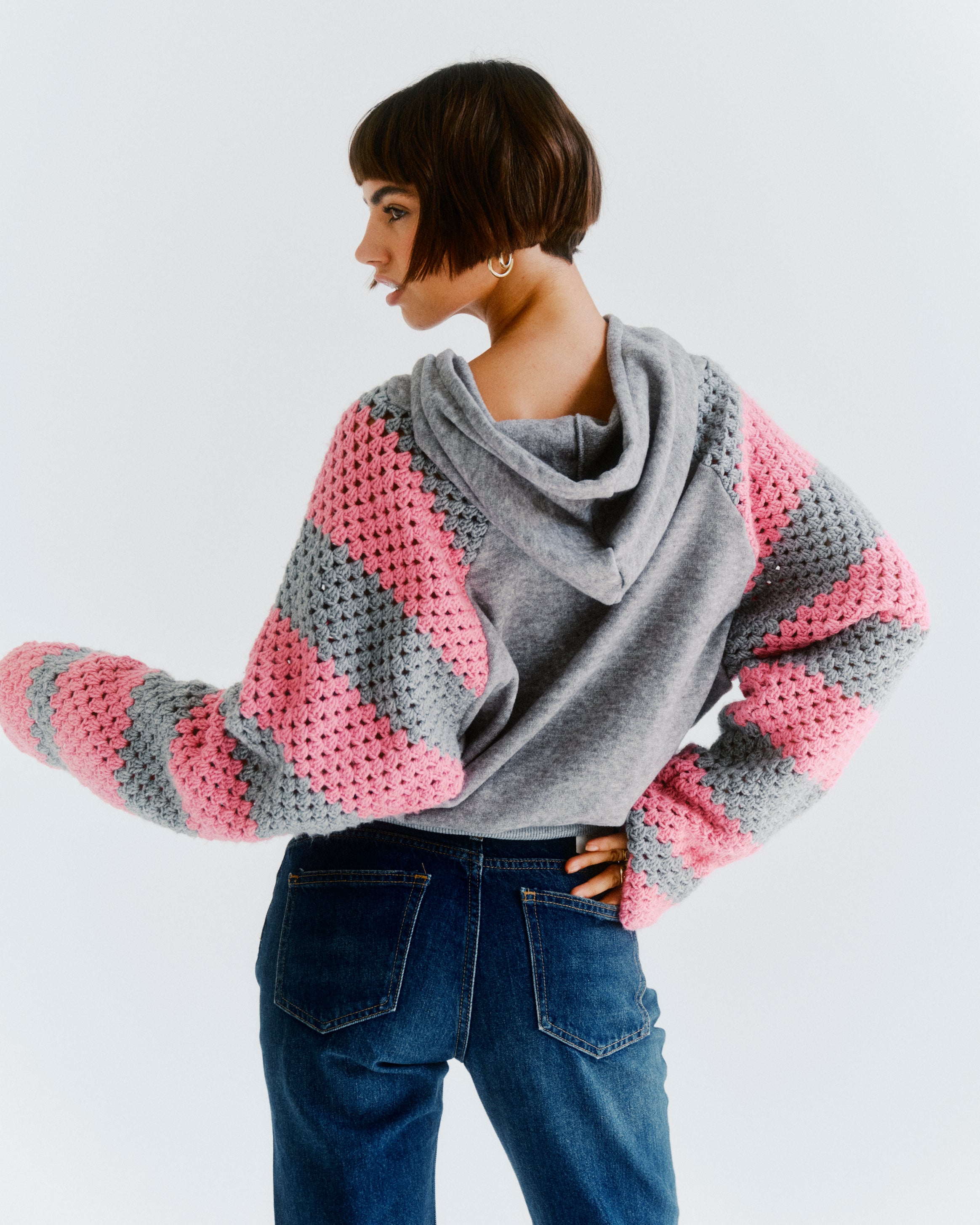 pink crochet hoodie