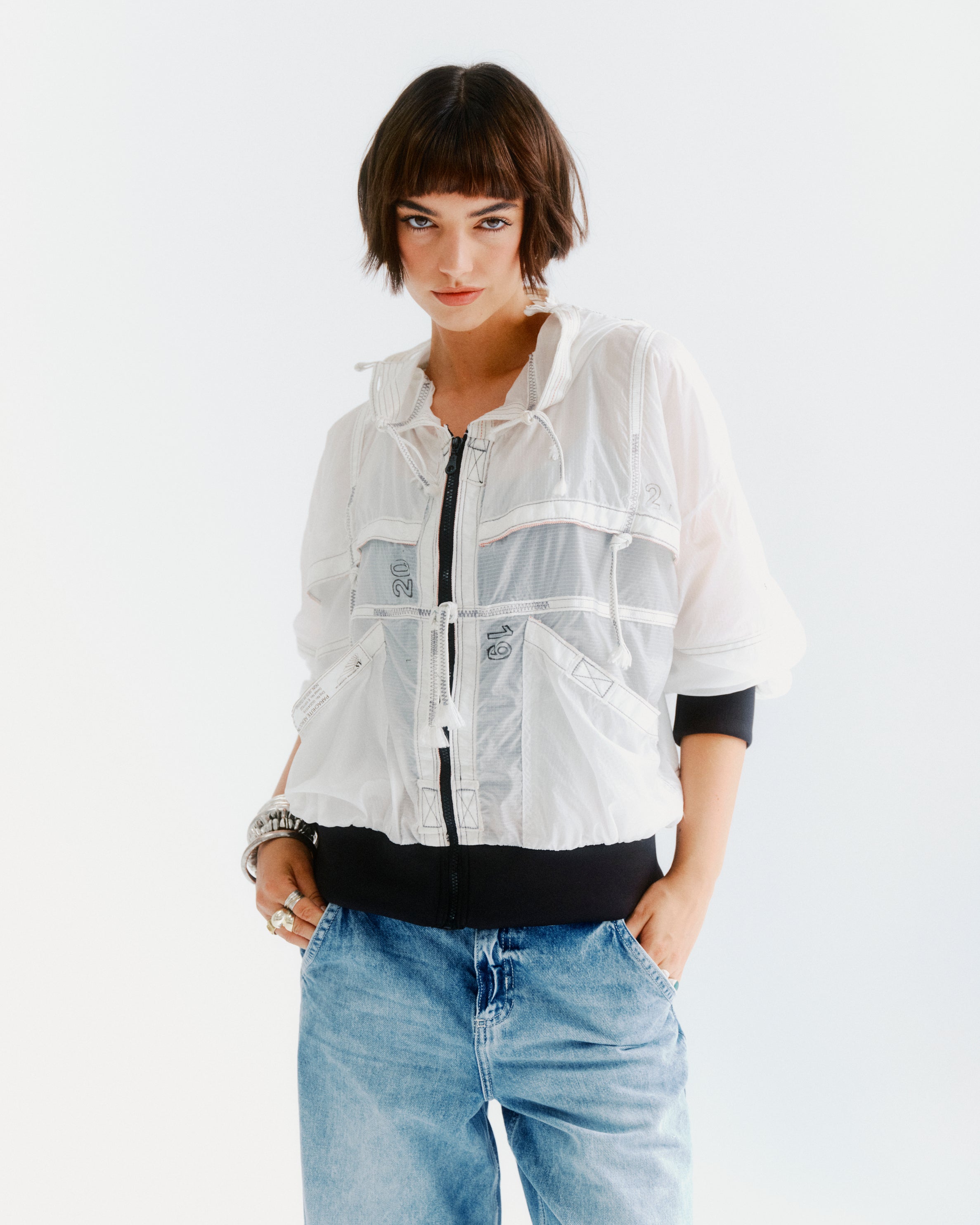 White parachute jacket