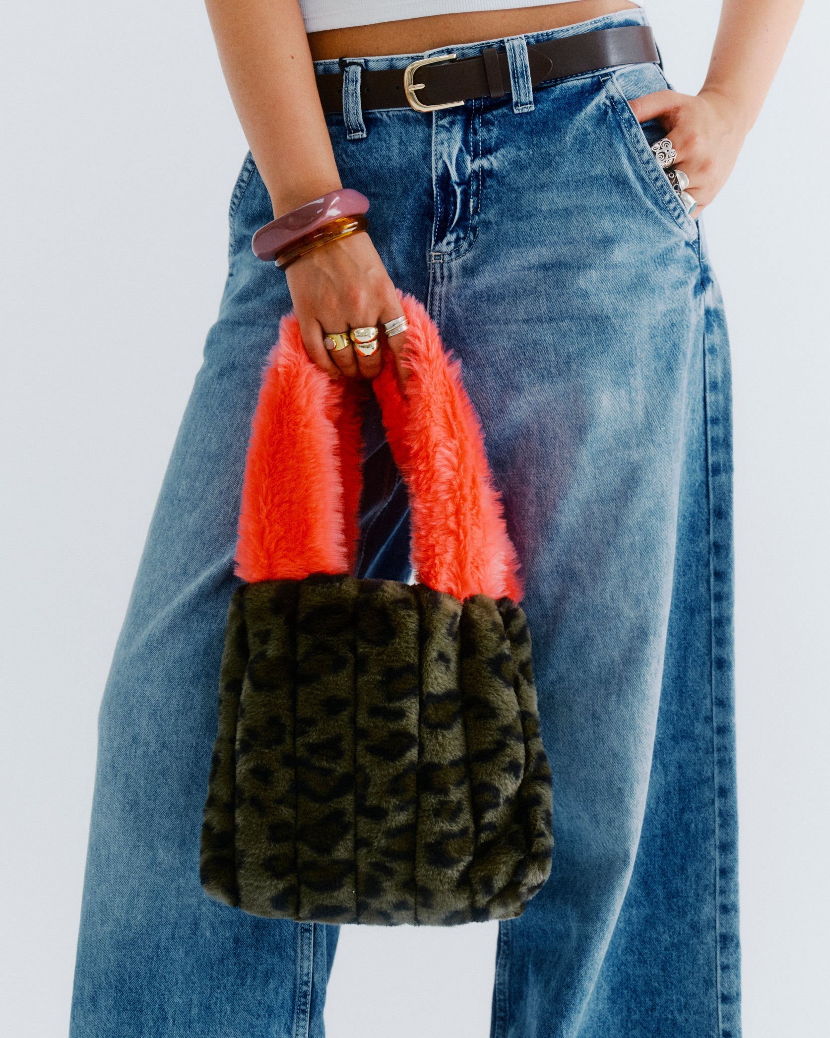Coral Faux Fur Bag