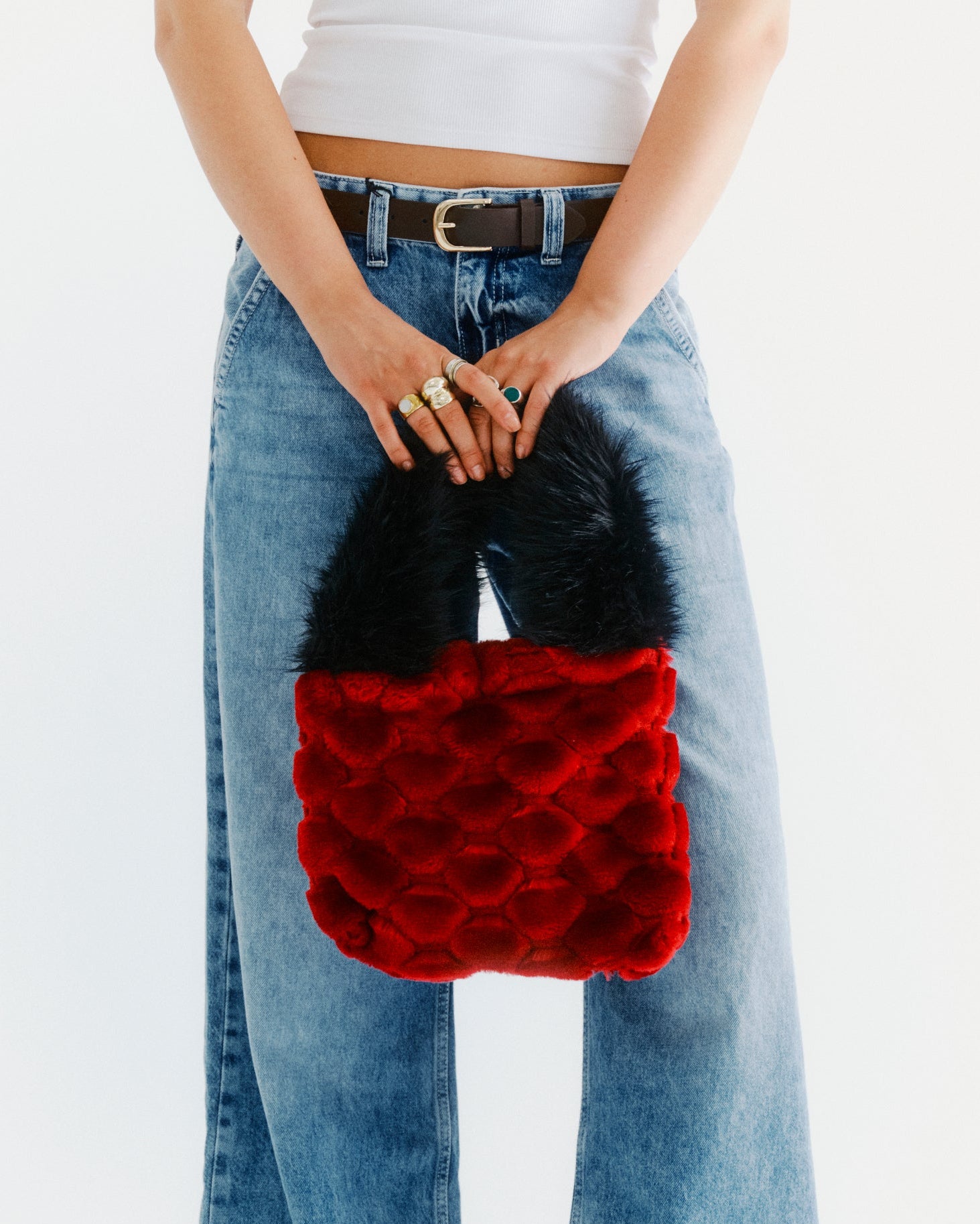 Red faux fur bag