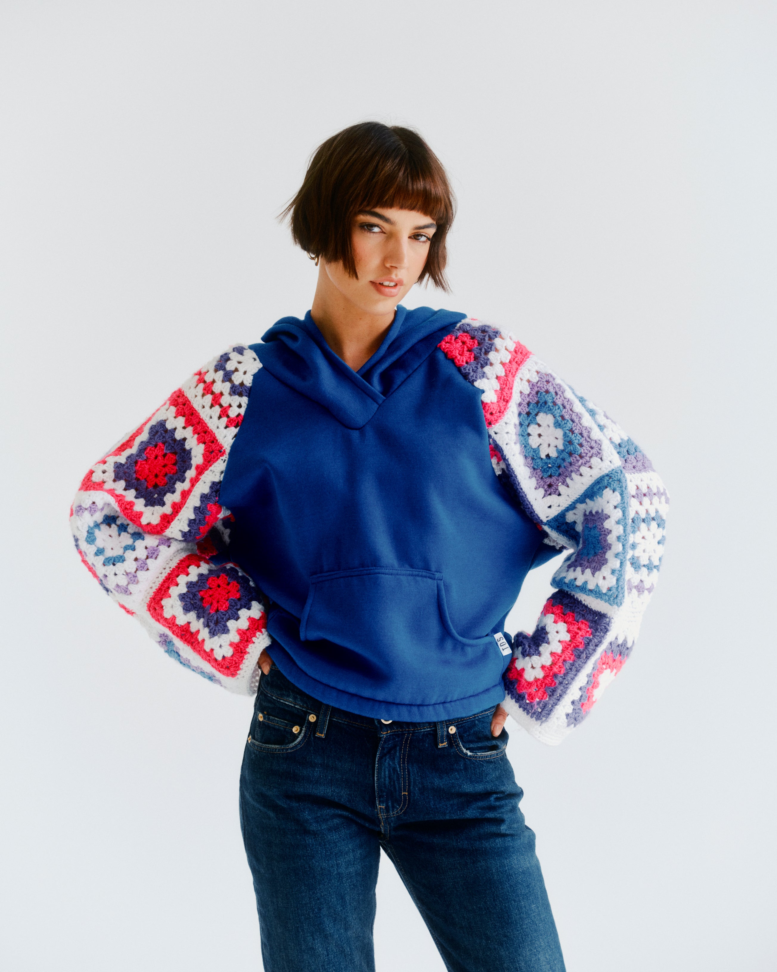 blue hoodie