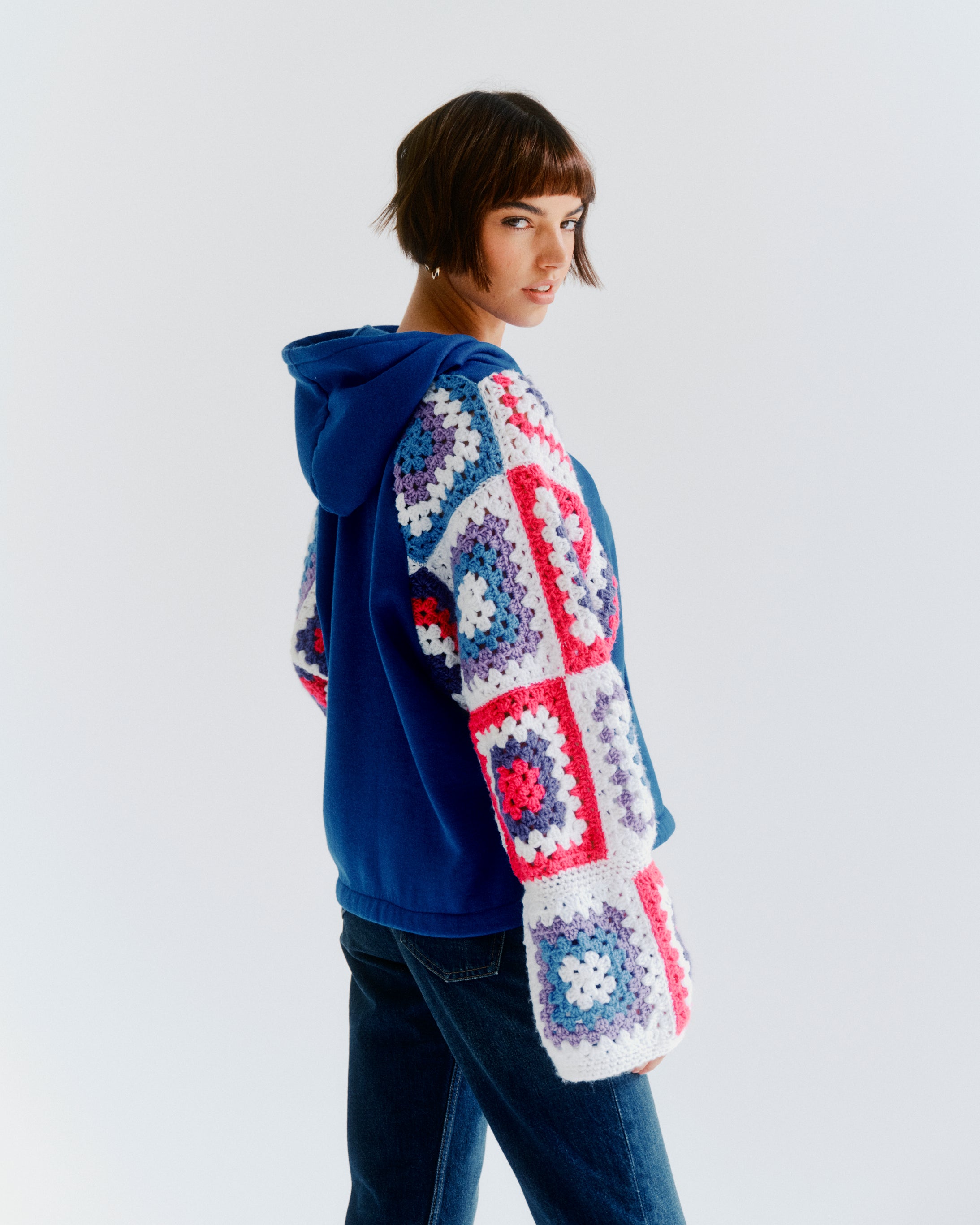 blue hoodie