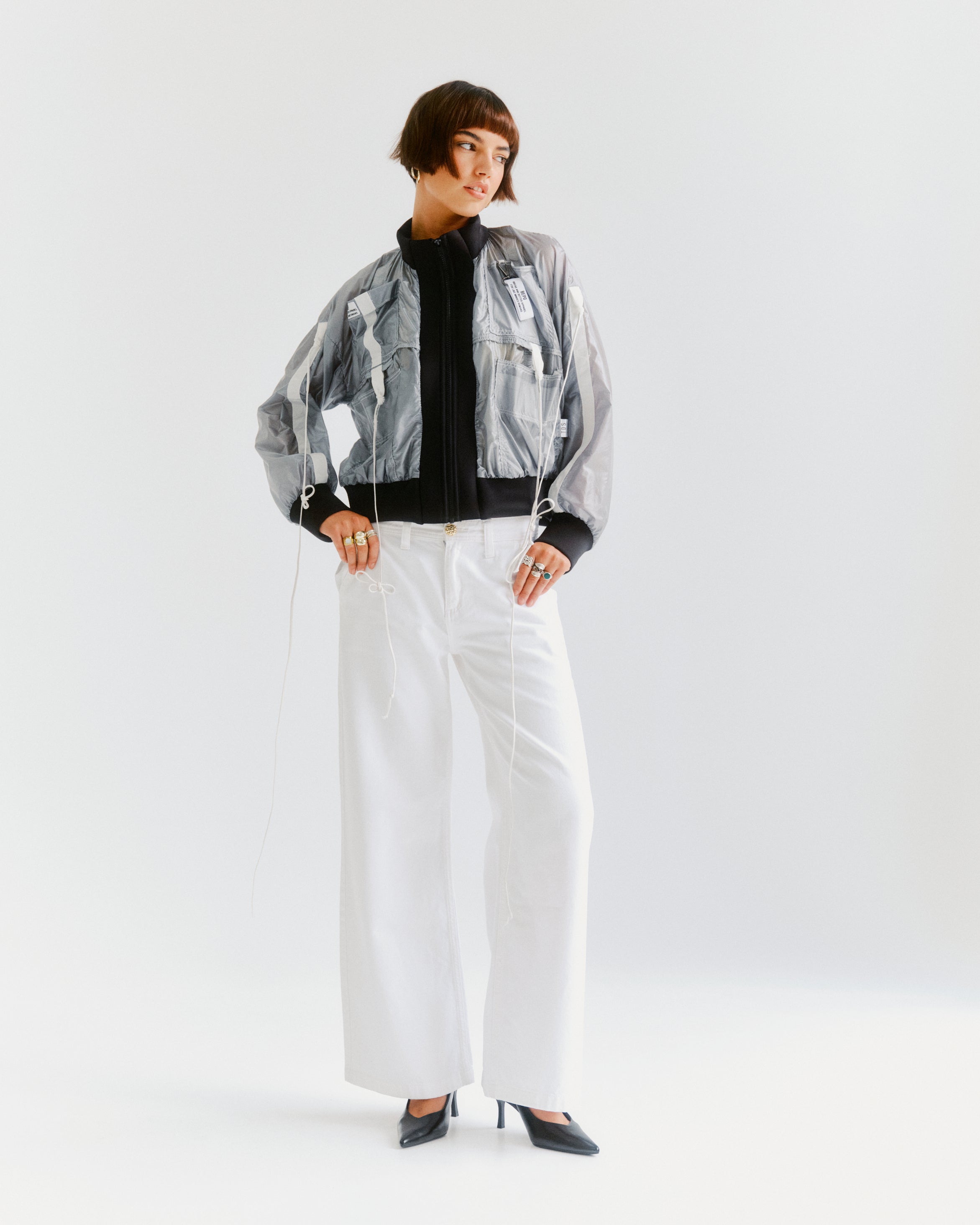 silver parachute bomber