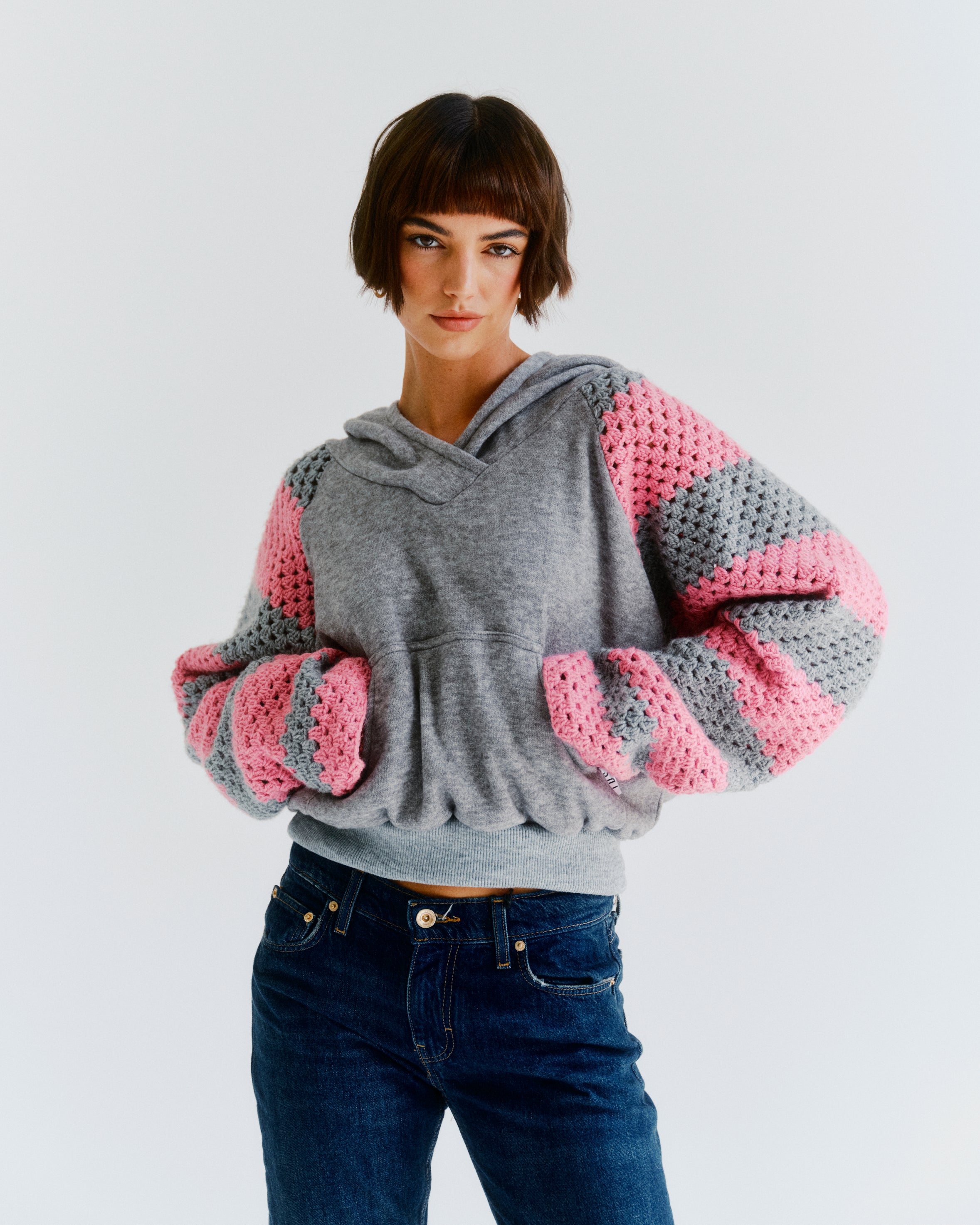 pink crochet hoodie
